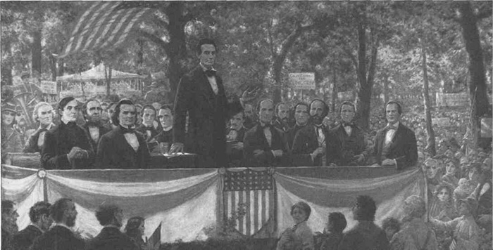 Lincoln speaking at Charleston during the fourth debate