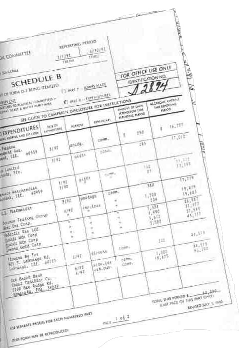 This is a portion of former
Chicago Democratic Sen. Frank Savickas' campaign spending report for the first half of 1992.
