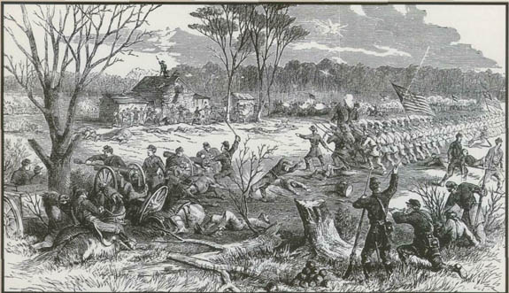 Reccapture of the Union artilery by First Ohio Regiment