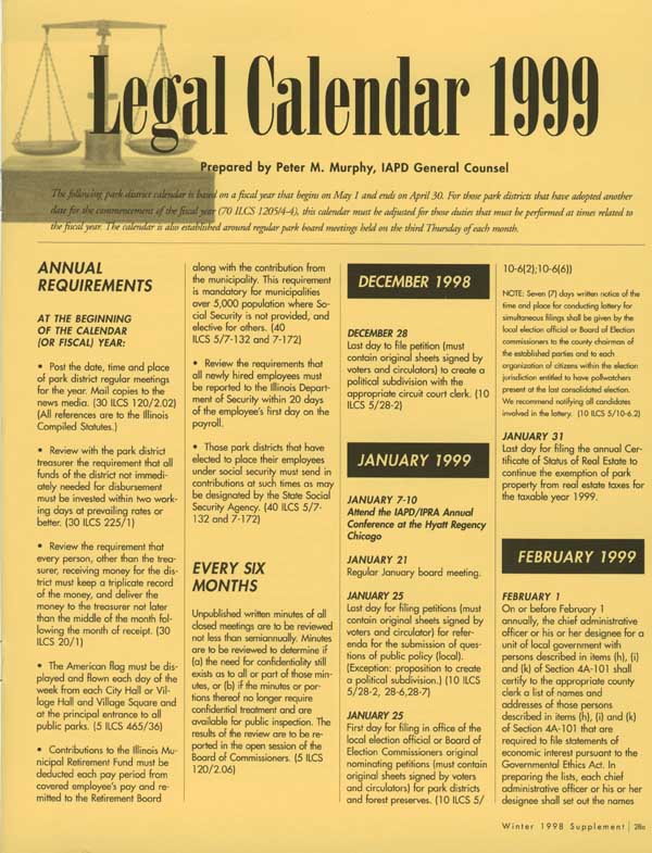 Legal Calendar 1999