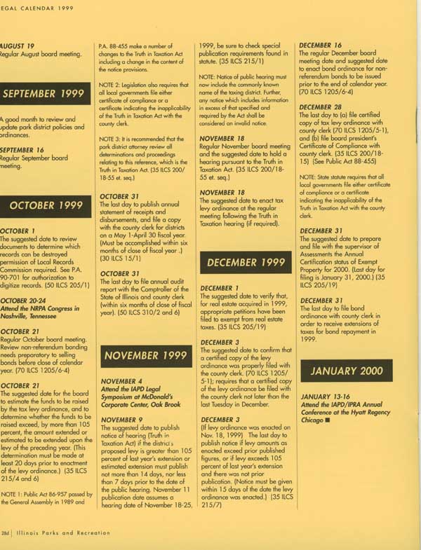 Legal Calendar 1999