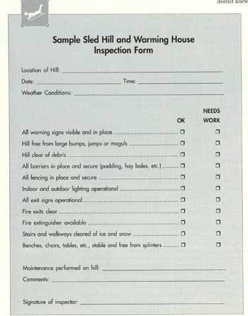 Sample Sled Hill and Warming House Inspection Form