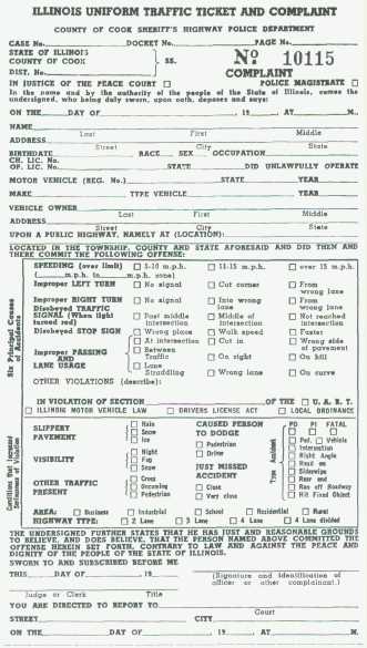 Illinois Uniform Traffic Ticket IM June 1956