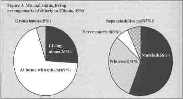 Marital status, living arrangements of eldery in Illinois, 1990
