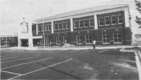 View of City Hall from the municipal parking area