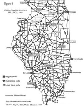 Figure 4 - Urban-Road Networks in Illinois, 1844