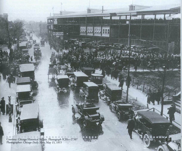 Looking down Addison Street at Federal League Park